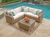 Biscayne Driftwood Outdoor Wicker and Canvas Flax Cushion 3 Pc. Sectional Group