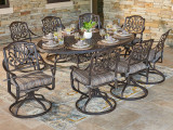Cadiz Aged Bronze Cast Aluminum 9 Pc. Dining Set with Swivel Rockers and 78 x 59 in. Table
