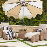 Valencia Driftwood Outdoor Wicker and Canvas Flax Cushion 5 Pc. Adjustable Seating Set with 20 in. D Glass Top End Table