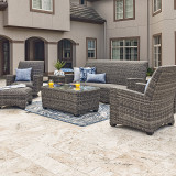 Sydney Husk Outdoor Wicker and Concealed Cushion 4 Pc. Swivel Sofa Group with 44 x 24 in. Coffee Table
