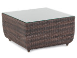 Valencia Sangria Outdoor Wicker and Jockey Red Cushion 4 Pc. Sectional Group with 34 in. Sq. Glass Top Chat Table
