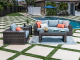 New Havana Silver Husk Outdoor Wicker and Cast Mist Cushion 3 Pc. Sofa Group with 52 x 28 in. Coffee Table