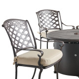 San Remo Aged Bronze Cast Aluminum and Cushion 5 Pc. Chat Set with 36 in. D Fire Pit Table