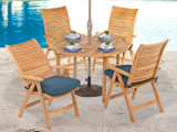 Pembroke Natural Stain Solid Teak 5 Pc Multi-Position Dining Set with 48 in. D Table