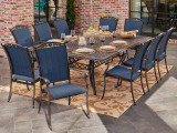Bellagio Desert Bronze Cast Aluminum and Augustine Midnight Sling 11 Pc. Dining Set with 90 x 64 in. Table