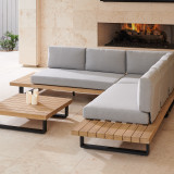 Fiji Black Aluminum with Grey Linen Cushions 3 Pc. Sectional Group + 32 in. Sq. Coffee Table
