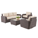 Biscayne Sangria Outdoor Wicker with Cushions 4 Pc. Sofa Group + Swivel Club Chairs + 48 x 28 in. Coffee Table