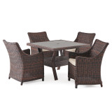 Biscayne Sangria Outdoor Wicker with Cushions 5 Pc.Dining Set + 42 in. Sq. Dining Table