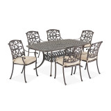 Carlisle Aged Bronze Cast Aluminum and Cushion 7 Pc. Dining Set with 72 x 42 in. Table