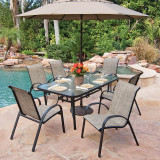 Cape Coral Aluminum with Sling 7 Pc. Dining Set + 84 x 42 in. Glass Top Table