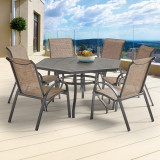 Cape Coral Aluminum with Sling 7 Pc. Dining Set + 60 in. Hexagon Slat Top Table