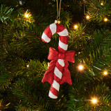 In-Store Only - 6.7 Inch Plastic Candy Cande with Bow Ornament