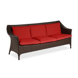 Martinique Java Brown Outdoor Herringbone Wicker and Red Cushion Sofa