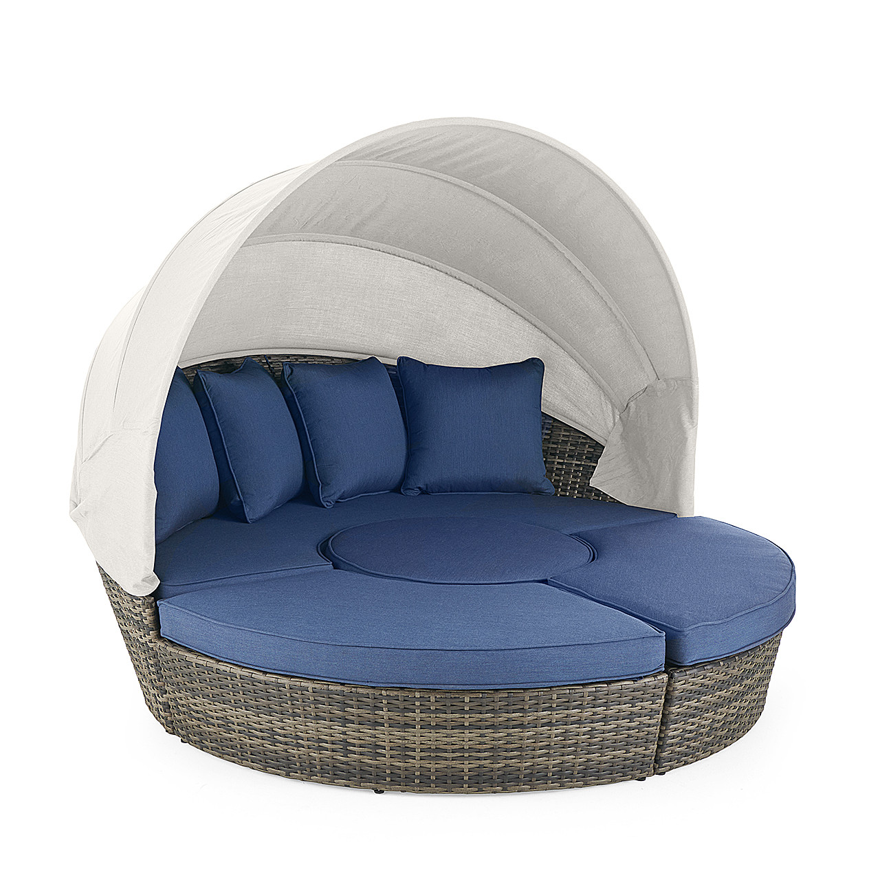 San Lucas Canola Seed Outdoor Wicker with Blue Horizon Cushions 4 Piece
