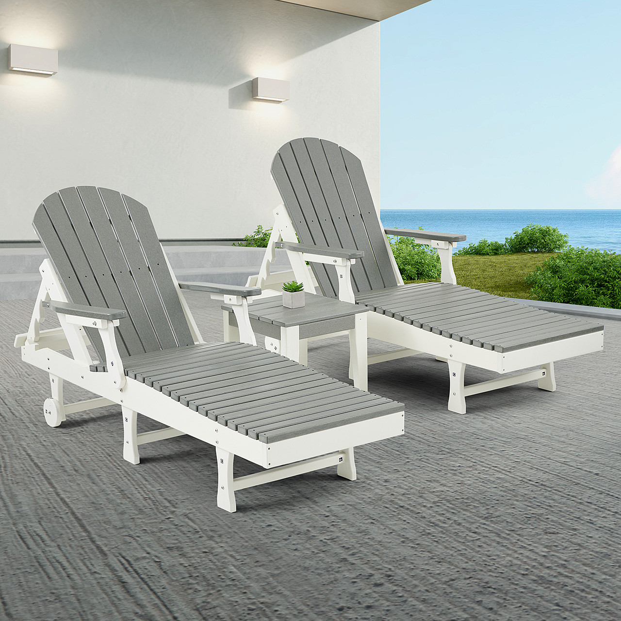 Farmhouse Polymer 3 Piece Chaise Set + 18 in. Sq. Side Table