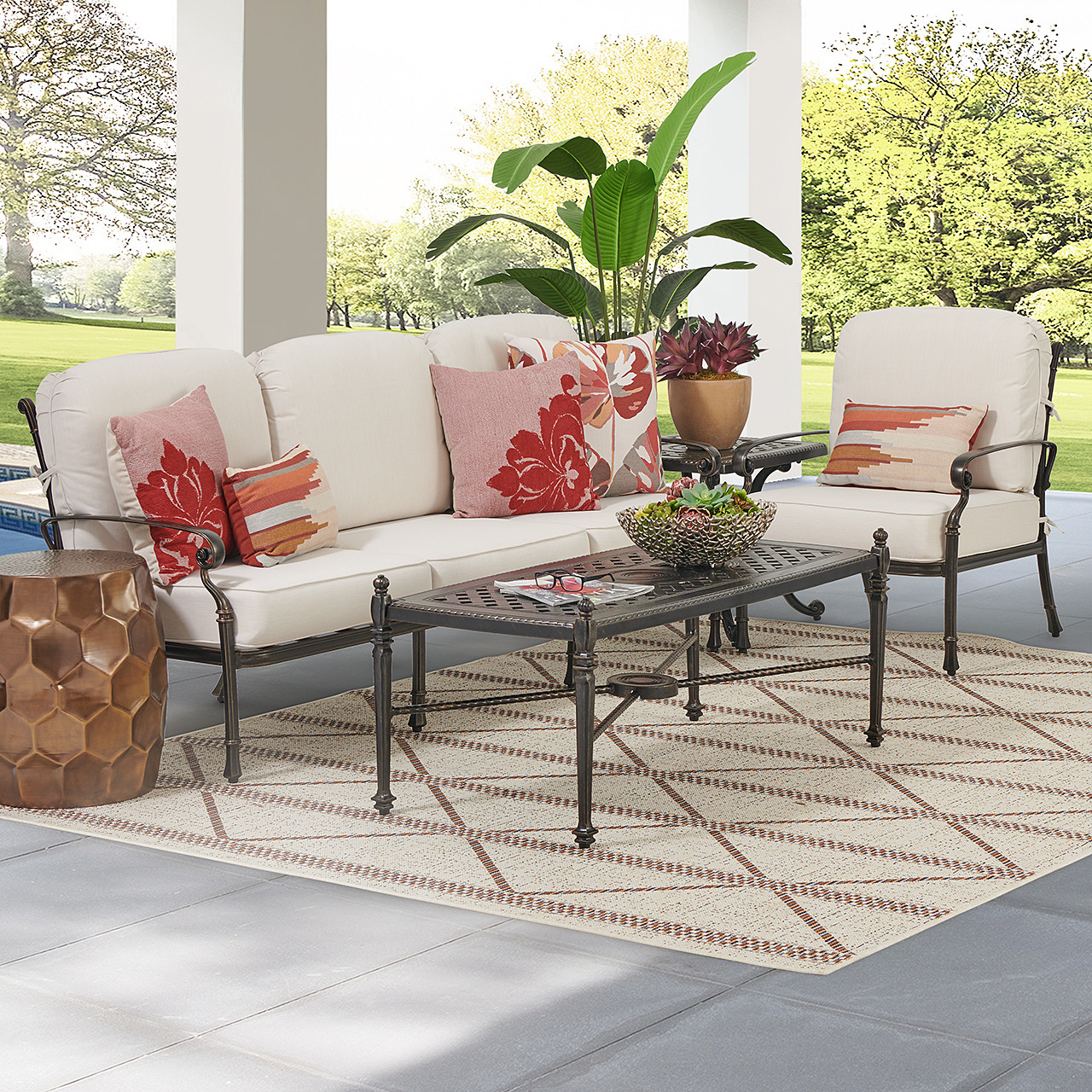 Melrose Midnight Gold Cast Aluminum with Cushions 3 Piece Sofa Group