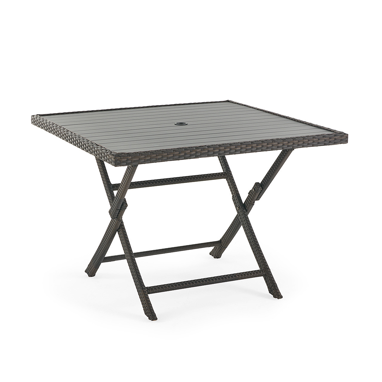 Terrace Dark Elm Outdoor Wicker 41 in. Sq. Slat Top Folding Dining