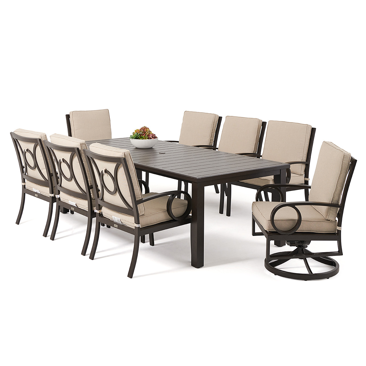 Ravello Scoria Aluminum with Cushions 9 Piece Swivel Combo Dining Set