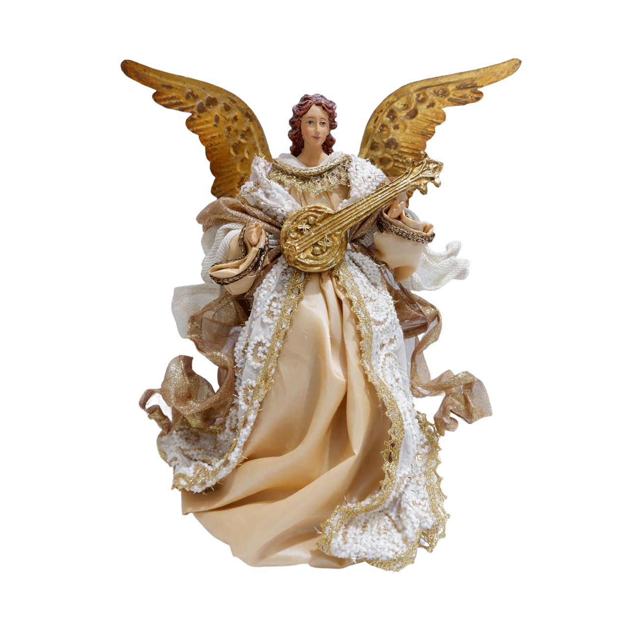 10 in. Beige & Gold Angel Topper with Guitar Fortunoff Backyard Store