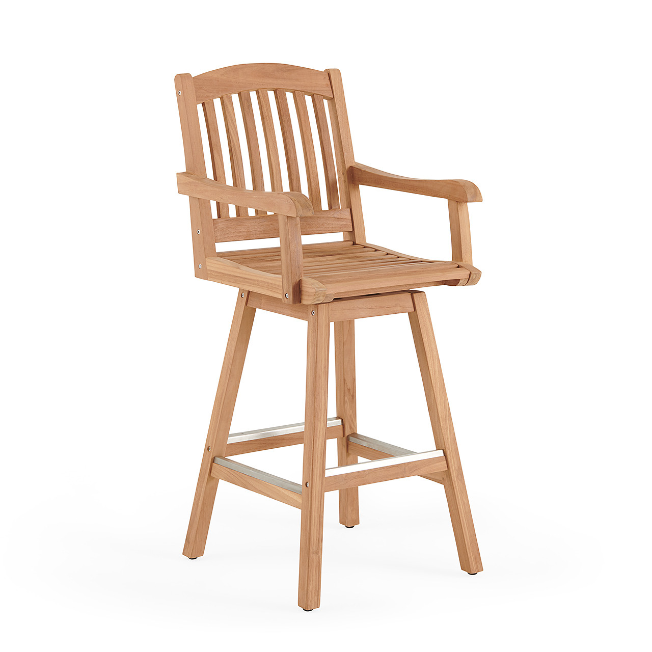 Eastchester Natural Stain Solid Teak Swivel Barstool Fortunoff