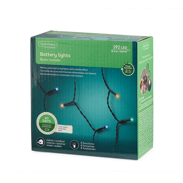 In-Store Only - 46.9 Ft. 192 Multi Led W/ Black Wire Durawise Basic 8 Function Twinkle