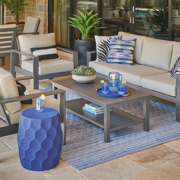 Soho Slate Grey Aluminum with Cushions 4 Pc. Sofa Group + Club Chairs + 50 x 28 in. Coffee Table