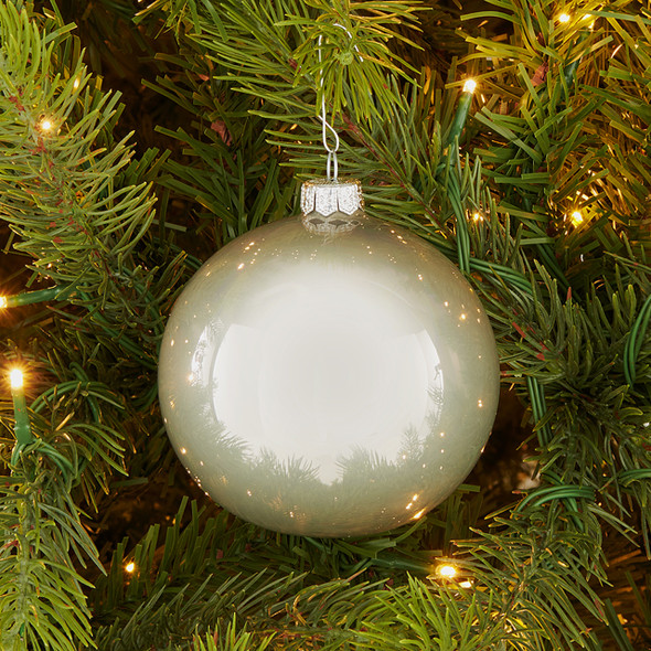 In-Store Only - 60 mm Warm Grey Enamel Glass Christmas Ball Ornaments, Set of 6