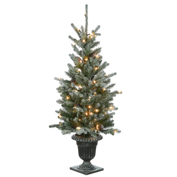 4 ft. Snowy Morgan Spruce Pre-decorated Classic Entrance Tree Incandescent Clear, 70 Lights