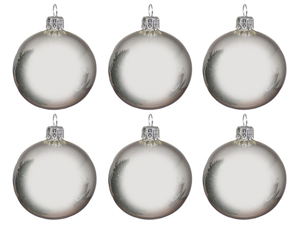 In-Store Only - 60 mm Silver Shiny Glass Christmas Ball Ornaments, Set of 6