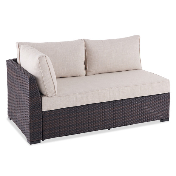 Monticello Espresso Outdoor Wicker and Latte Linen Cushion 4 Pc. Sectional Seating Group with 29 in. Coffee Table