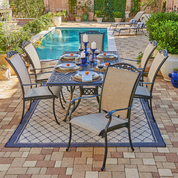 Bellagio Desert Bronze Cast Aluminum with Sling 7 Piece Dining Set + 84 x 42 in. Table