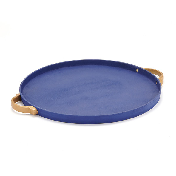 16 in. D Aluminum Serving Tray with Gold Handles