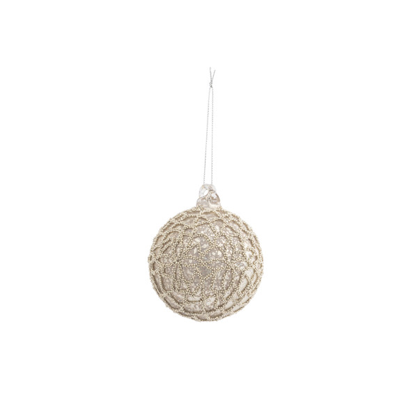 In-Store Only - 3.5 in. Silver Beaded Glass Ball Ornament