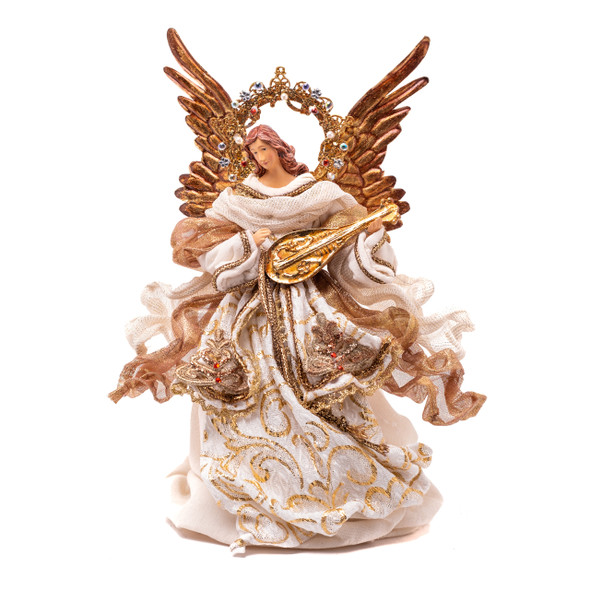 14 in. Beige & Gold Standing Angel with Mandolin  