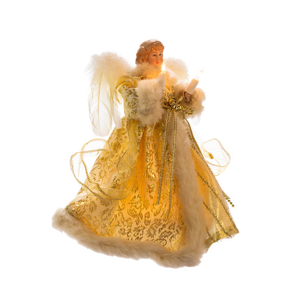 In-Store Only - 10 in. Ivory & Gold Angel Tree Topper with 10 Incandescent Clear Lights