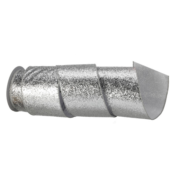 In-Store Only - 4 in. x 30ft. Silver Shimmer Glitter Wired Ribbon