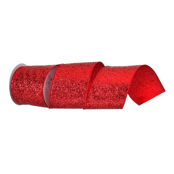 4 in. x 30 ft. Red Shimmer Glitter Wired Ribbon  