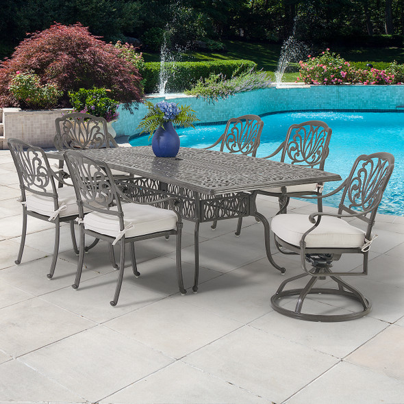 Cadiz Cast Aluminum with Cushions 7 Piece Swivel Combo Dining Set + 84 x 42 in. Table