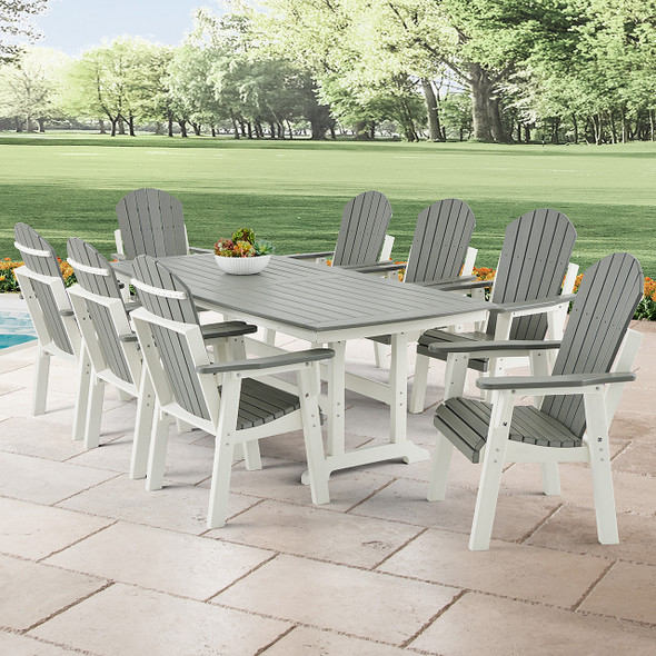 Farmhouse Polymer 9 Piece Dining Set + 90 x 42 in. Slat Top Dining Table