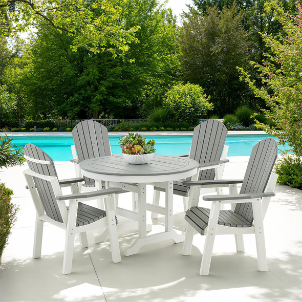 Farmhouse Polymer 5 Piece Dining Set + 45 in. D Slat Top Dining Table