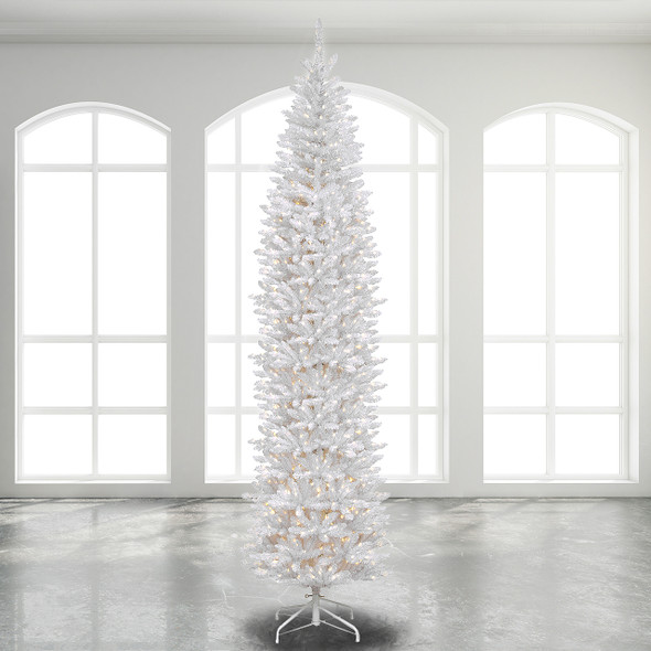 National Tree Company 12 ft. Kingswood White Fir Pencil Christmas Tree with 800 Clear Lights