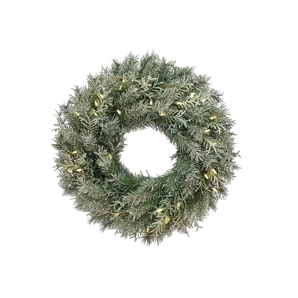 National Tree Company 24 in. Snowy Stonington Fir Wreath with 50 LED Lights