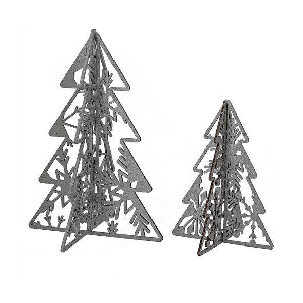 National Tree Company 10 in. and 7 in. Silver Wood Christmas Trees Table Decor