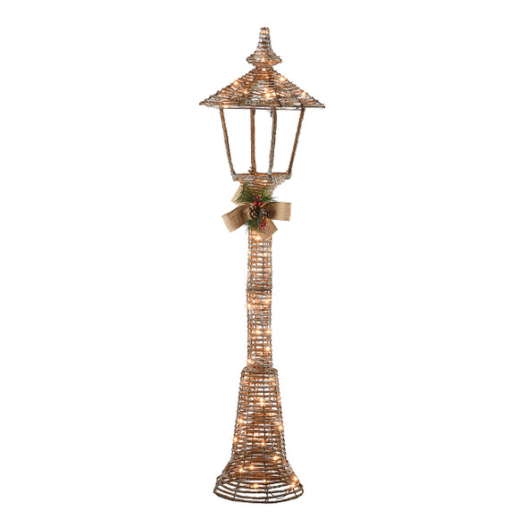 National Tree Company 60 in. Vine Lamp Post with Burlap Bow and 70 Clear Lights
