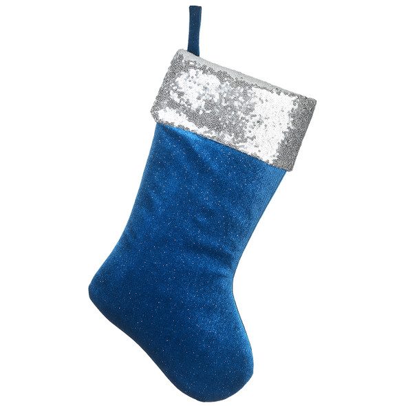 National Tree Company 19 in. Arctic Lights Collection Blue Velvet Stocking