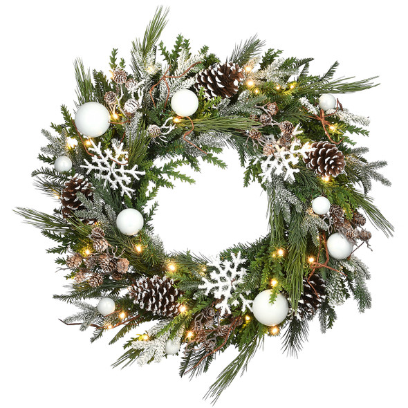 National Tree Company 30 in. Alpine Collection Decorated Wreath with 50 LED Lights