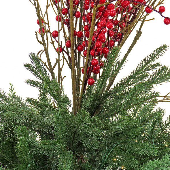 National Tree Company 48 in. Evergreen and Berries Porch Bush with 100 LED Lights