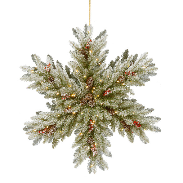 National Tree Company 32 in. Snowy Dunhill Fir Double-Sided Snowflake with 100 LED Lights
