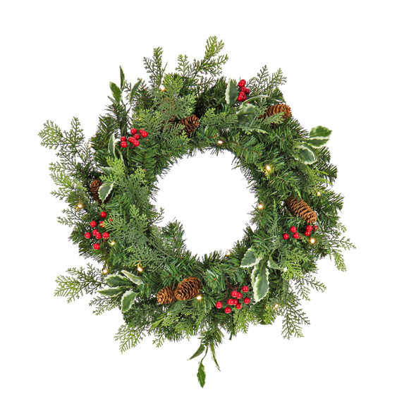 National Tree Company 24 in. Joy Artificial Christmas Wreath with 20 LED Lights