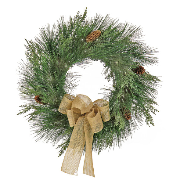 National Tree Company 22 in. Black Tie Cedar Wreath with 30 LED Lights